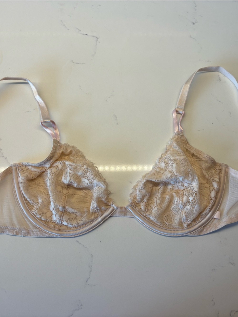 Victoria's Secret Sheer Lace Underwire Bra in Light Nude